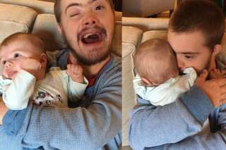 L'émotion de cet homme atteint de trisomie 21 quand il prend enfin un bébé dans ses bras