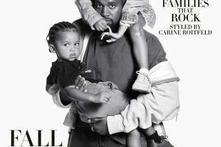 Kanye West en papa poule avec ses enfants en couverture d'Harper's Bazaar