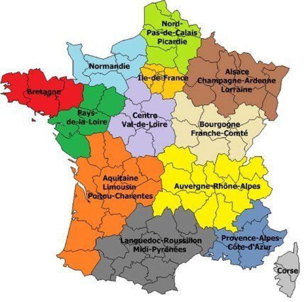 L'Assemblée nationale - A l'issue d'une seconde navette parlementaire, les députés ont adopté cette carte de France à 13 régions, soit neuf de moins qu'aujourd'hui. Cinq gardent des contours identiques: Bretagne, Pays-de-la-Loire, Ile-de-France, Paca et Corse.