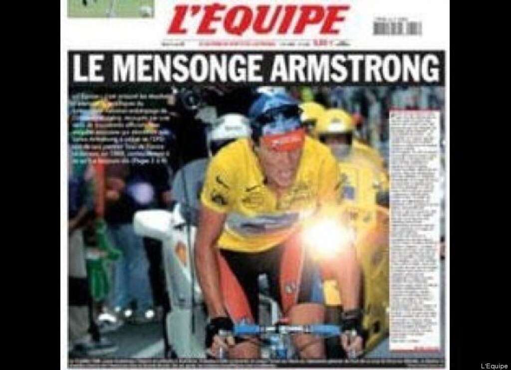23 août 2005, la Une de L'Equipe qui révèle tout - "LE MENSONGE ARMSTRONG". C'est la première fois que l'on apprend dans la presse que le cycliste a été contrôlé positif.