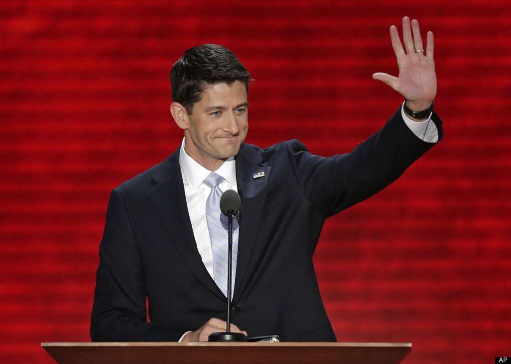 Paul Ryan - Republican vice presidential nominee, Rep. Paul Ryan waves toward the delegates during the Republican National Convention in Tampa, Fla., on Wednesday, Aug. 29, 2012. (AP Photo/J. Scott Applewhite)