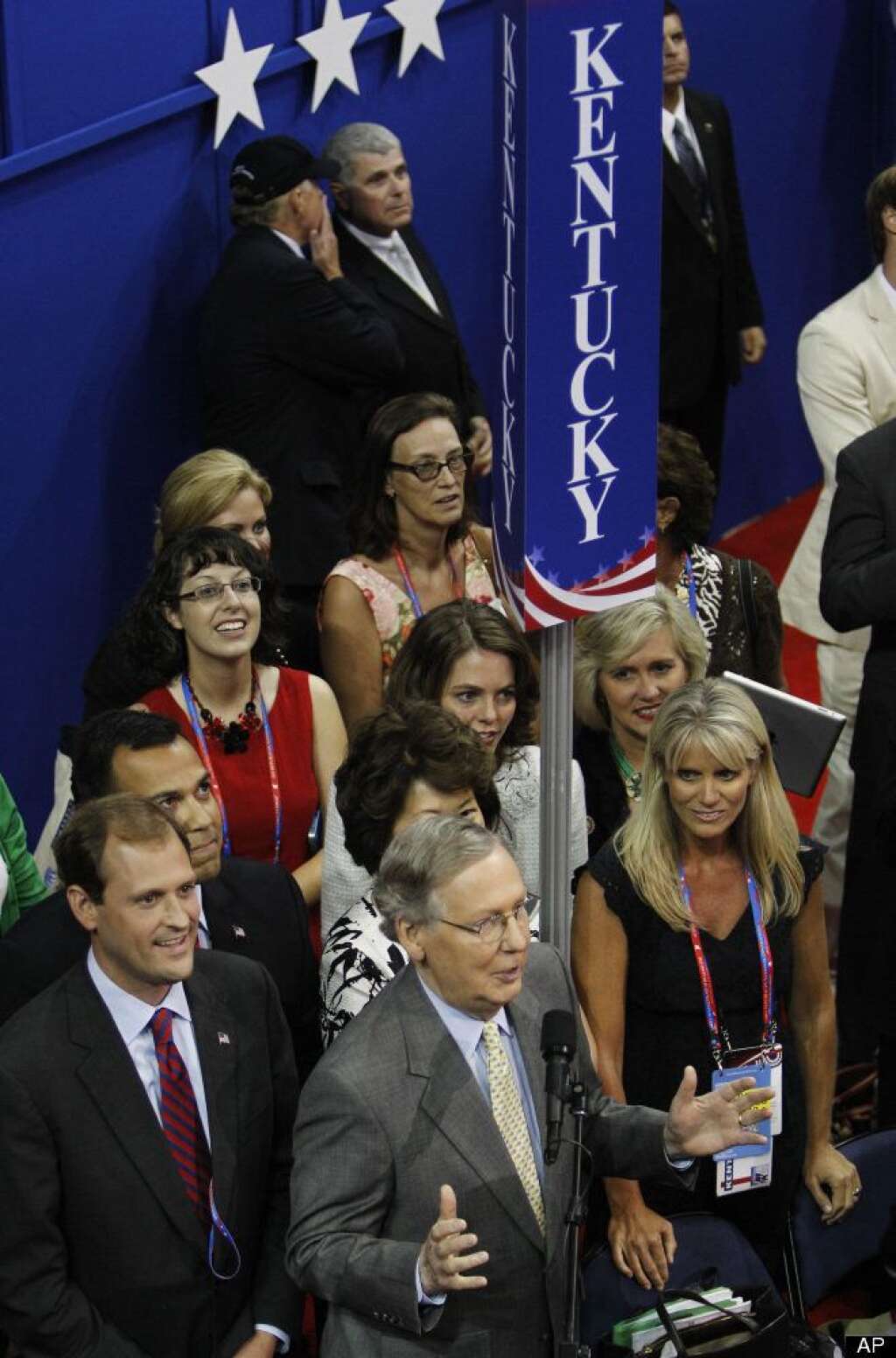 Delegates from Kentucky casts their votes for presidential candidate Mitt Romney during the Republican National Convention in Tampa, Fla., on Tuesday, Aug. 28, 2012. (AP Photo/Lynne Sladky)