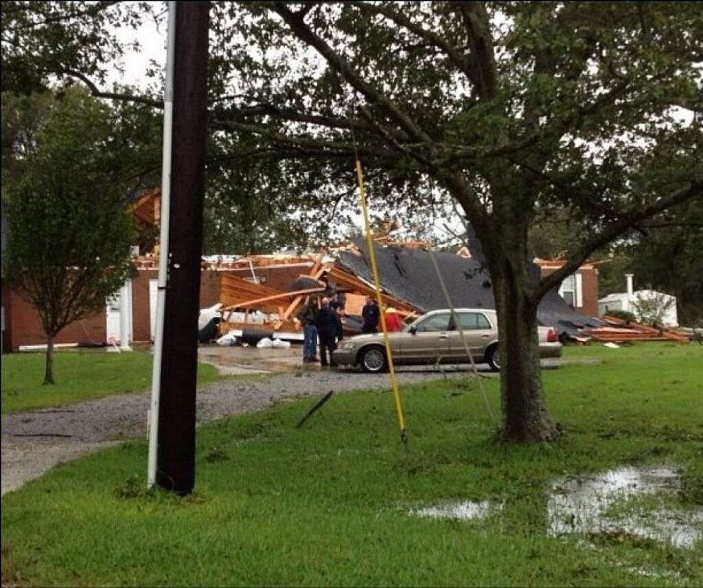 - A house demolished by the tornado on Market Street, Pascagoula, MS.  (CREDIT: Twitter user <a href="https://twitter.com/J_Sims_4" target="_hplink">@J_Sims_4</a>)