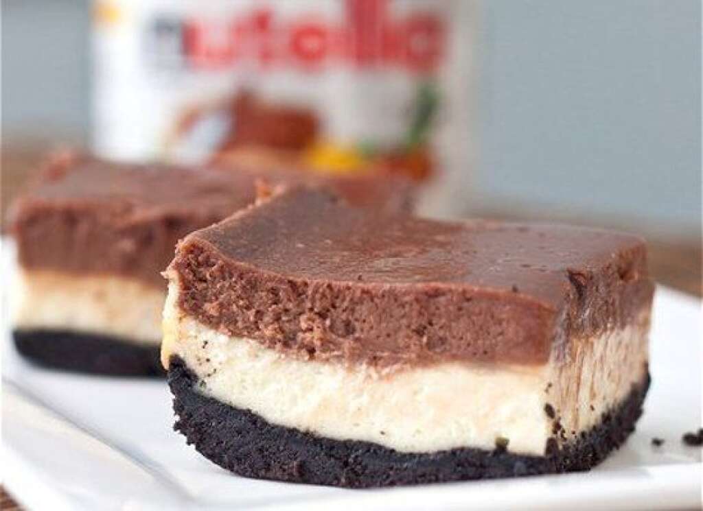 Nutella Cheesecake Bars - <strong>Get the <a href="http://tideandthyme.com/nutella-cheesecake-bars/">Nutella Cheesecake Bars recipe</a> by Tide and Thyme</strong>