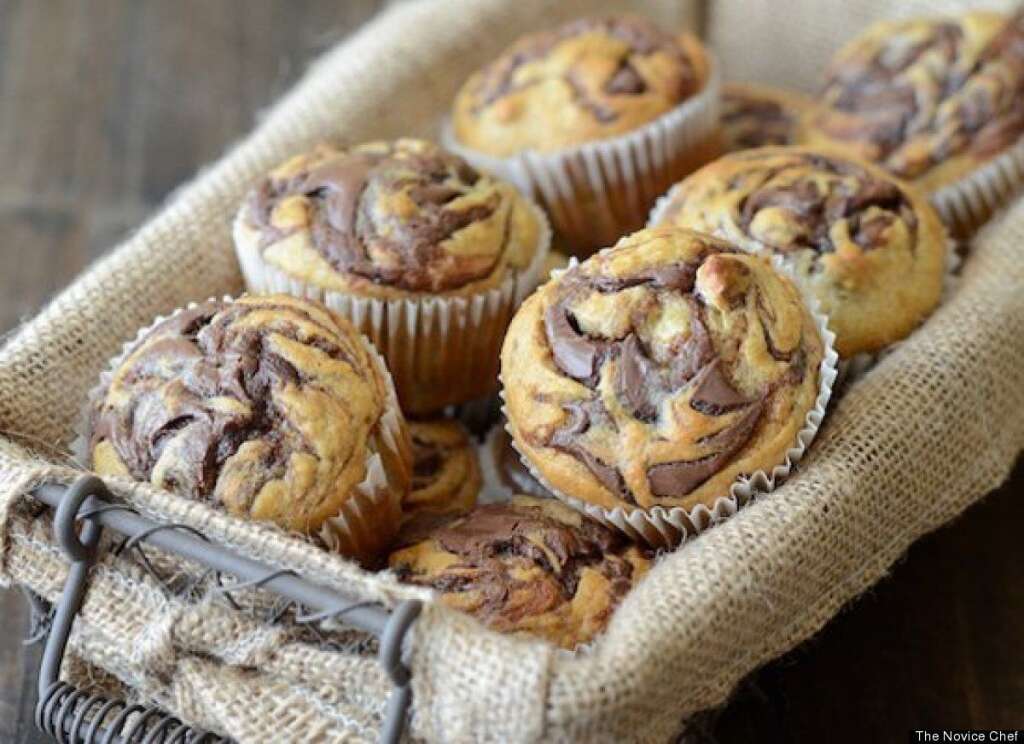Nutella Banana Swirl Muffins - <strong>Get the <a href="http://www.thenovicechefblog.com/2013/01/nutella-banana-swirl-muffins/" target="_hplink">Nutella Banana Swirl Muffins recipe</a> by The Novice Chef</strong>