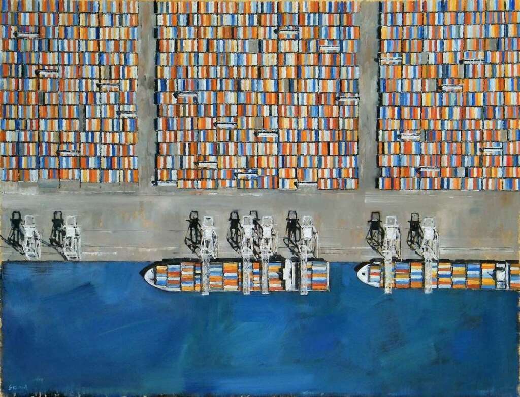 Rotterdam, huile sur toile par Emard, courtesy galerie ArtFloor -