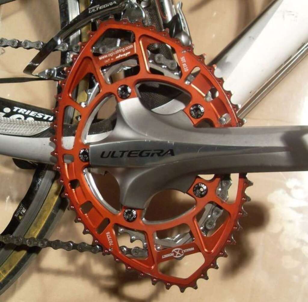 Ogival Ring - La forme du pédalier permet d'adapter la rotation des manivelles en fonction de la vitesse donnée par le cycliste.