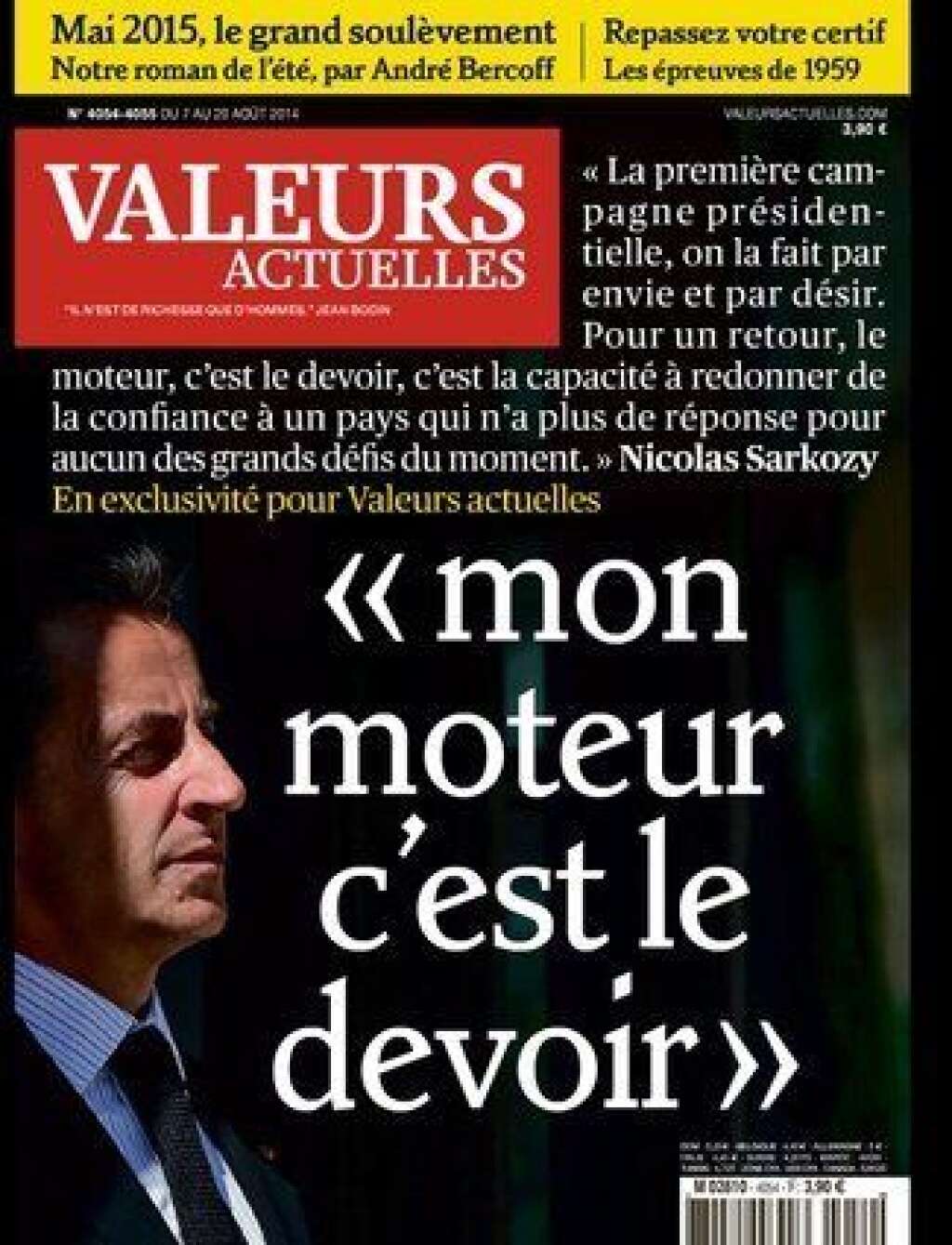 7 août 2014: "Une grande partie du chemin est faite" - En plein milieu des vacances, Nicolas Sarkozy fait venir un journaliste de Valeurs Actuelles au Cap Nègre pour lui faire part de l'état de sa réflexion. La notion de devoir réapparaît dans cet entretien mais c'est une autre phrase qui fait mouche: "Que l'on parle de mon retour dans la vie politique, c'est déjà miraculeux en soi. Cela veut dire que cette idée du retour est inscrite dans les têtes et dans les esprits. À partir de ce moment-là, une très grande partie du chemin est faite", dit-il.