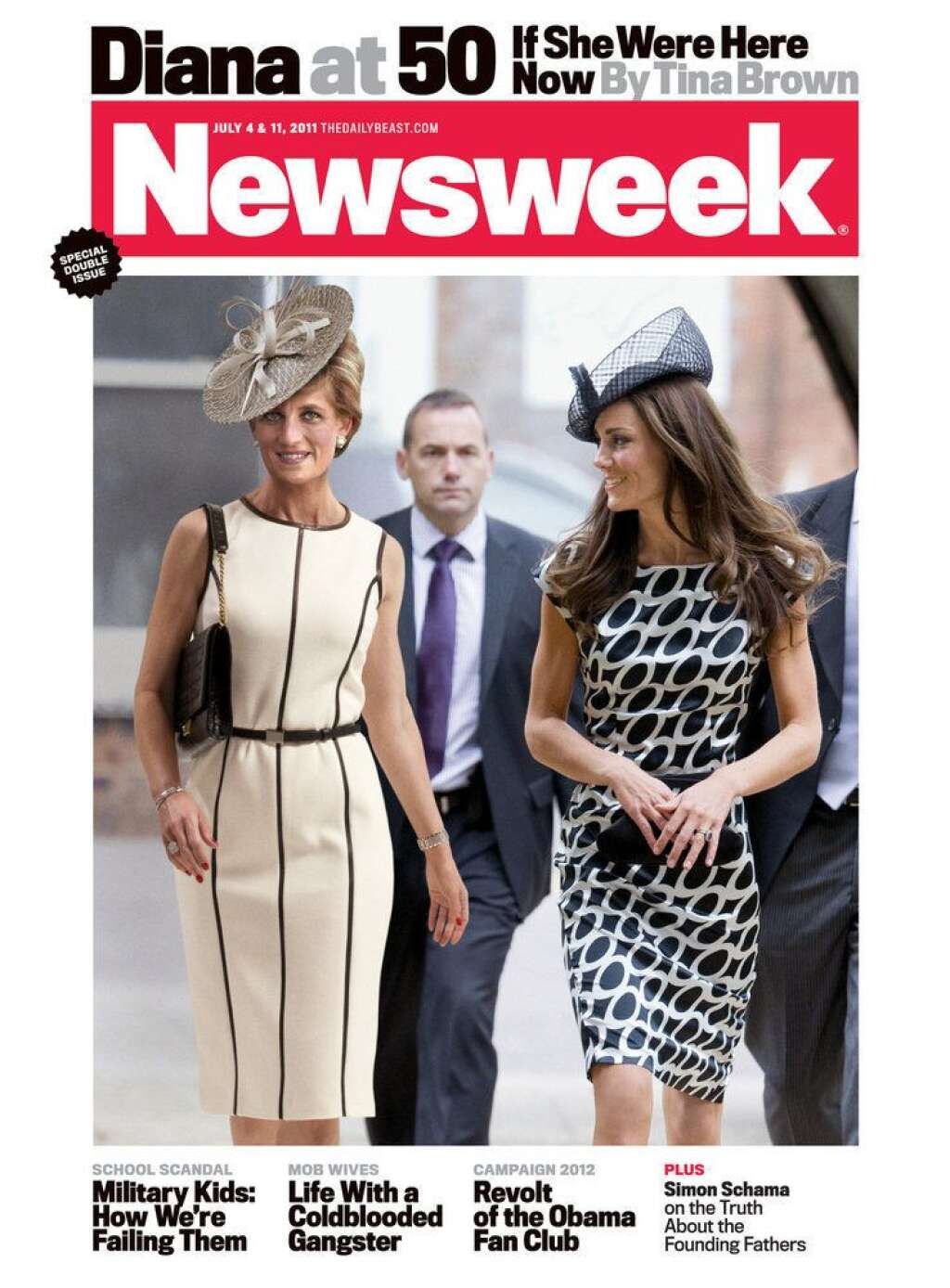L'édition du 4 et 11 juillet 2011 - "Diana à 50 ans, si elle était toujours vivante" - La rédactrice en chef Tina Brown a créé une polémique en faisant un montage photo dans lequel Kate Middleton et une princesse Diana vieillie se promènent ensemble.