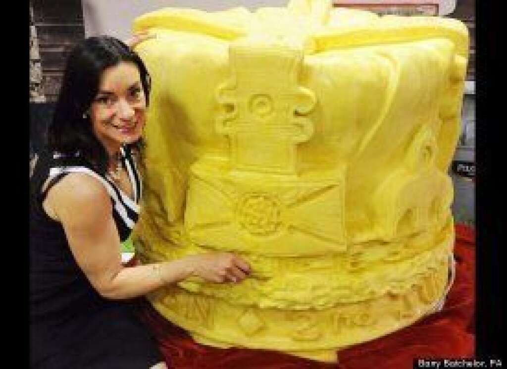 - Tanys Pullin sculpted this huge cheese block that weighs over 1,100 pounds and was unveiled during the Royal Bath and West Show at Shepton Mallet, Somerset in England on June 2.