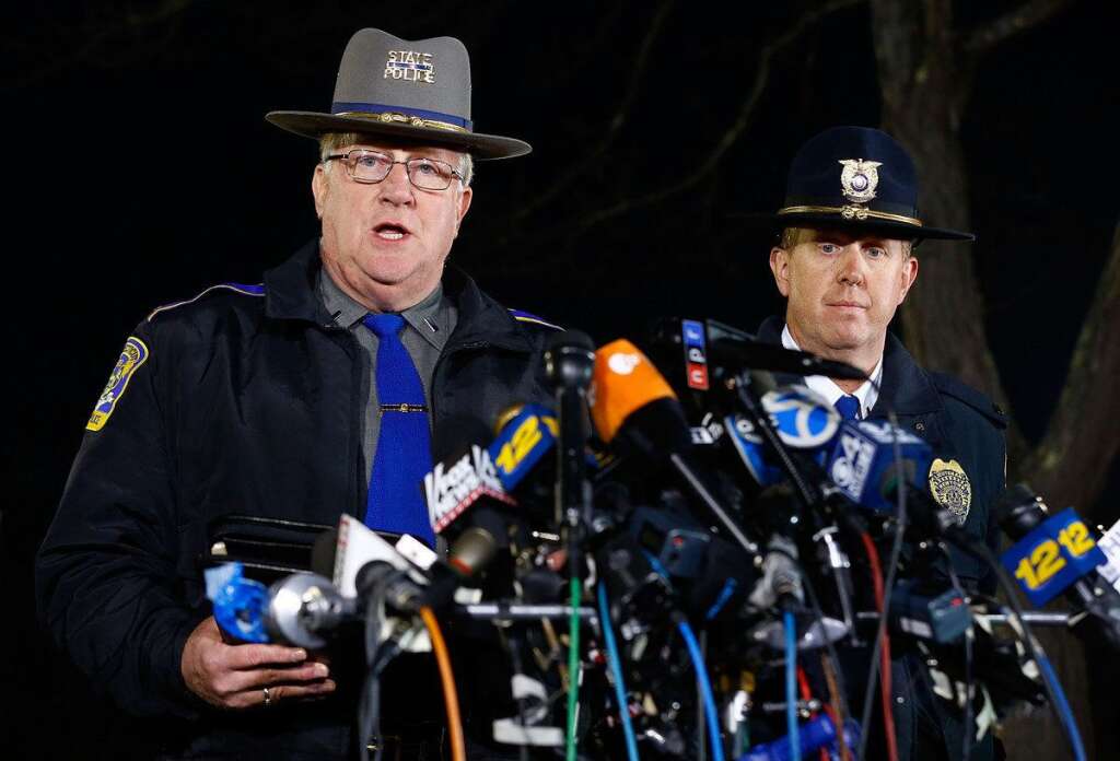 Sandy Hook Elementary School Shooting - NEWTOWN, CT - DECEMBER 14:  Connecticut State Police spokesman Lt. J. Paul Vance (L) and Lt. George Sinko of the Newtown Police Department brief the media on the elementary school shooting during a press conference at Treadwell Memorial Park on December 14, 2012 in Newtown, Connecticut. According to reports, 27 are dead, including 20 children, after a gunman identified as Adam Lanza in news reports, opened fire in at the Sandy Hook Elementary School in Newtown, Connecticut. Lanza also reportedly died at the scene. (Photo by Jared Wickerham/Getty Images)