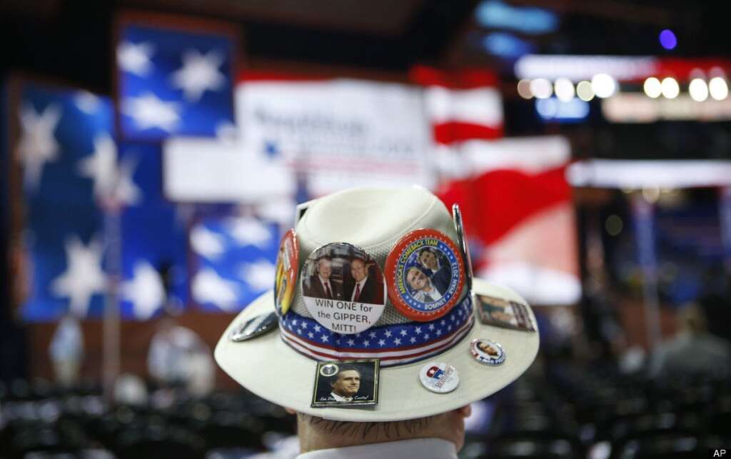 Bruce Thompson - Bruce Thompson of San Diego, Calif. fashions his hat at the Republican National Convention in Tampa, Fla., on Tuesday, Aug. 28, 2012. (AP Photo/Jae C. Hong)