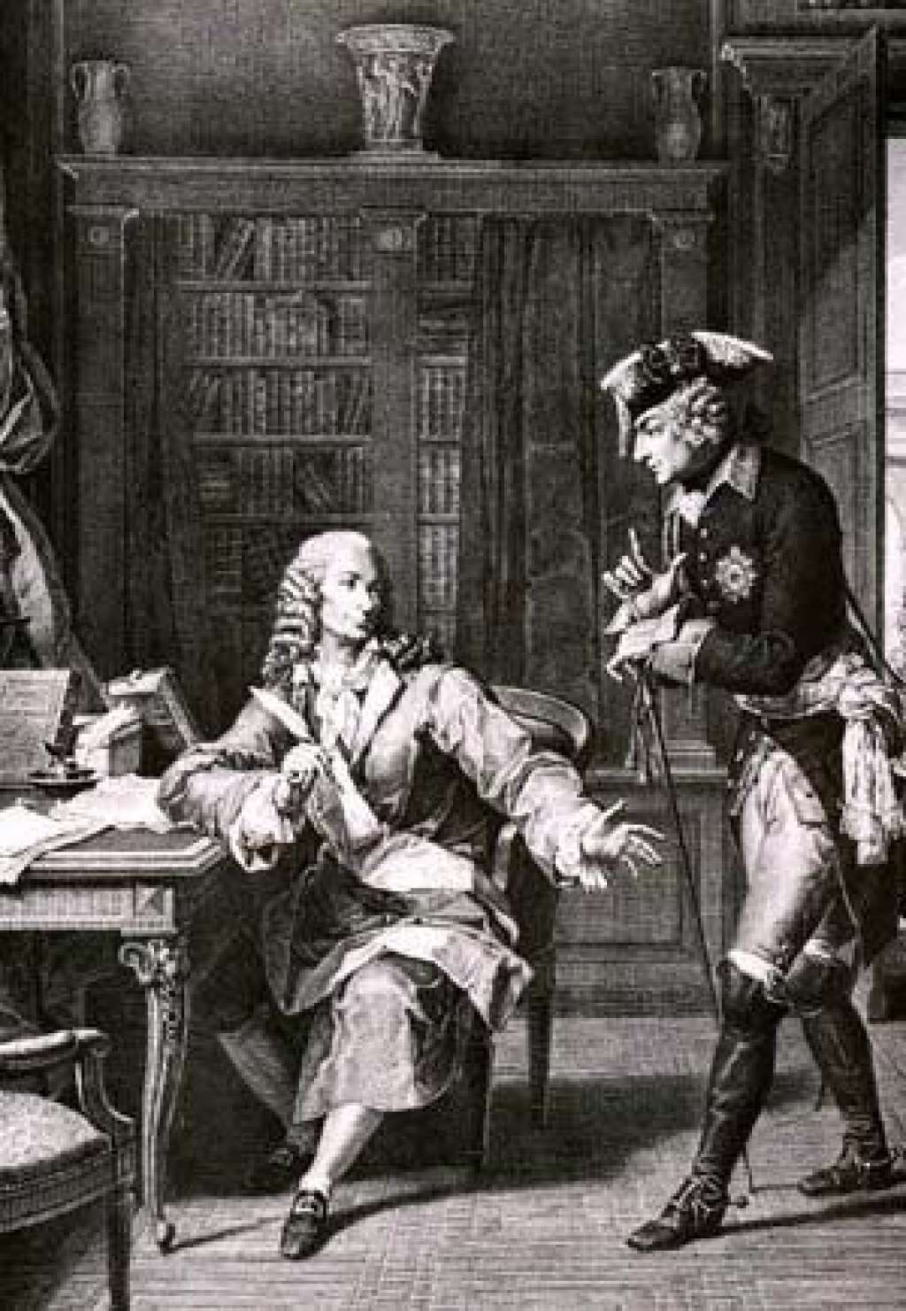 Frédéric II de Prusse (1712-1786) - L'homosexualité de "Frédéric le Grand" est le plus souvent absente des manuels scolaires, mais elle est aujourd'hui communément admise par les Historiens. Il eut par ailleurs une relation avec Voltaire, celle-là plus platonique, qui s'est fini tristement. Il fit enfermer Voltaire de peur que celui-ci ne divulgue ses poèmes, parfois très audacieux, et clairement homosexuels. Après la rupture, Voltaire lui renverra <a href="http://gayscelebres.hautetfort.com/archive/2010/08/17/frederic-ii-le-grand-amoureux.html">selon l'historien Michel Larivière </a>ses décorations et ses ordres accompagnés d'un dernier quatrain ambigu : "Je les reçus avec tendresse / Je vous les rends avec douleur / C'est ainsi qu'un amant, dans son extrême ardeur / Rend le portrait de sa maîtresse".