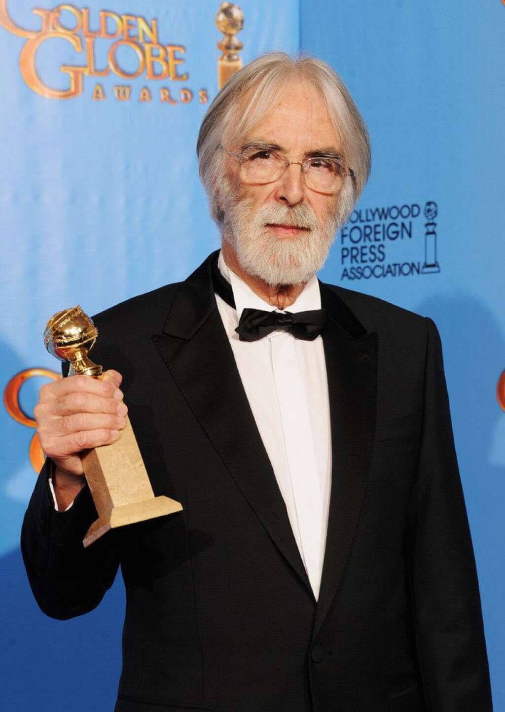 Michael Haneke - Le réalisateur franco-autrichien pose avec le prix du Meilleur film étranger pour <em>Amour</em>.