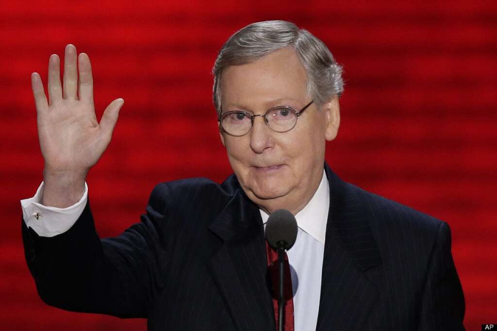 Mitch McConnell - Senate Minority Leader Mitch McConnell of Kentucky waves to delegates after addressing the Republican National Convention in Tampa, Fla., on Wednesday, Aug. 29, 2012. (AP Photo/J. Scott Applewhite)