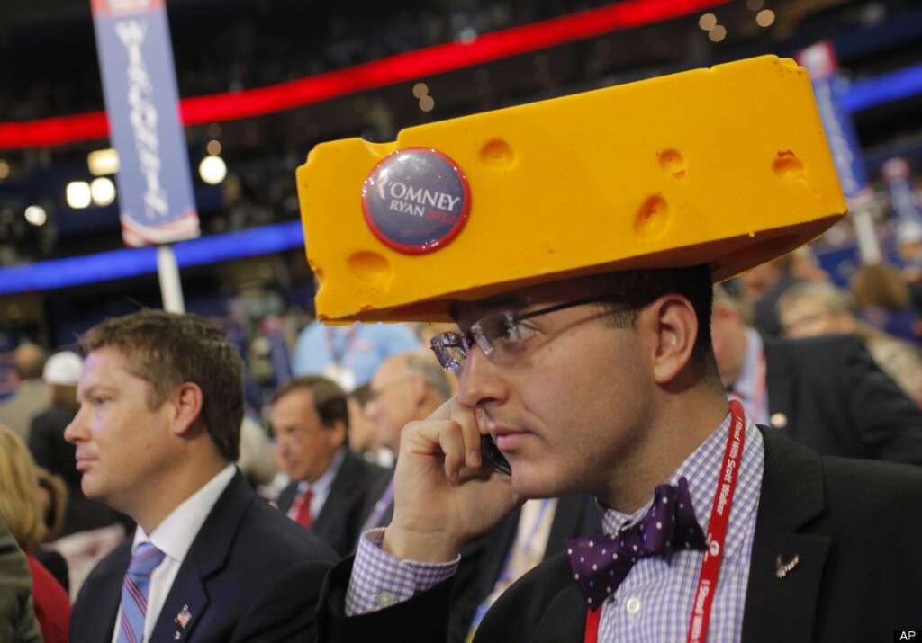 Sol Grosskopf - Wisconsin delegate Sol Grosskopf from Shawano wearing cheesehead talks on the phone during the Republican National Convention in Tampa, Fla., on Tuesday, Aug. 28, 2012. (AP Photo/Charles Dharapak)