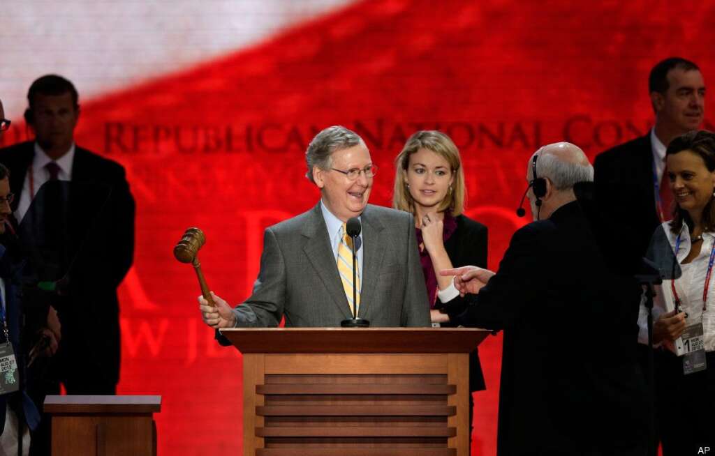 Mitch McConnell - Senate Minority Leader Mitch McConnell of Ky. bchecks out the stage at the Republican National Convention inside the Tampa Bay Times Forum, Monday, Aug. 27, 2012, in Tampa, Fla. (AP Photo/J. Scott Applewhite)