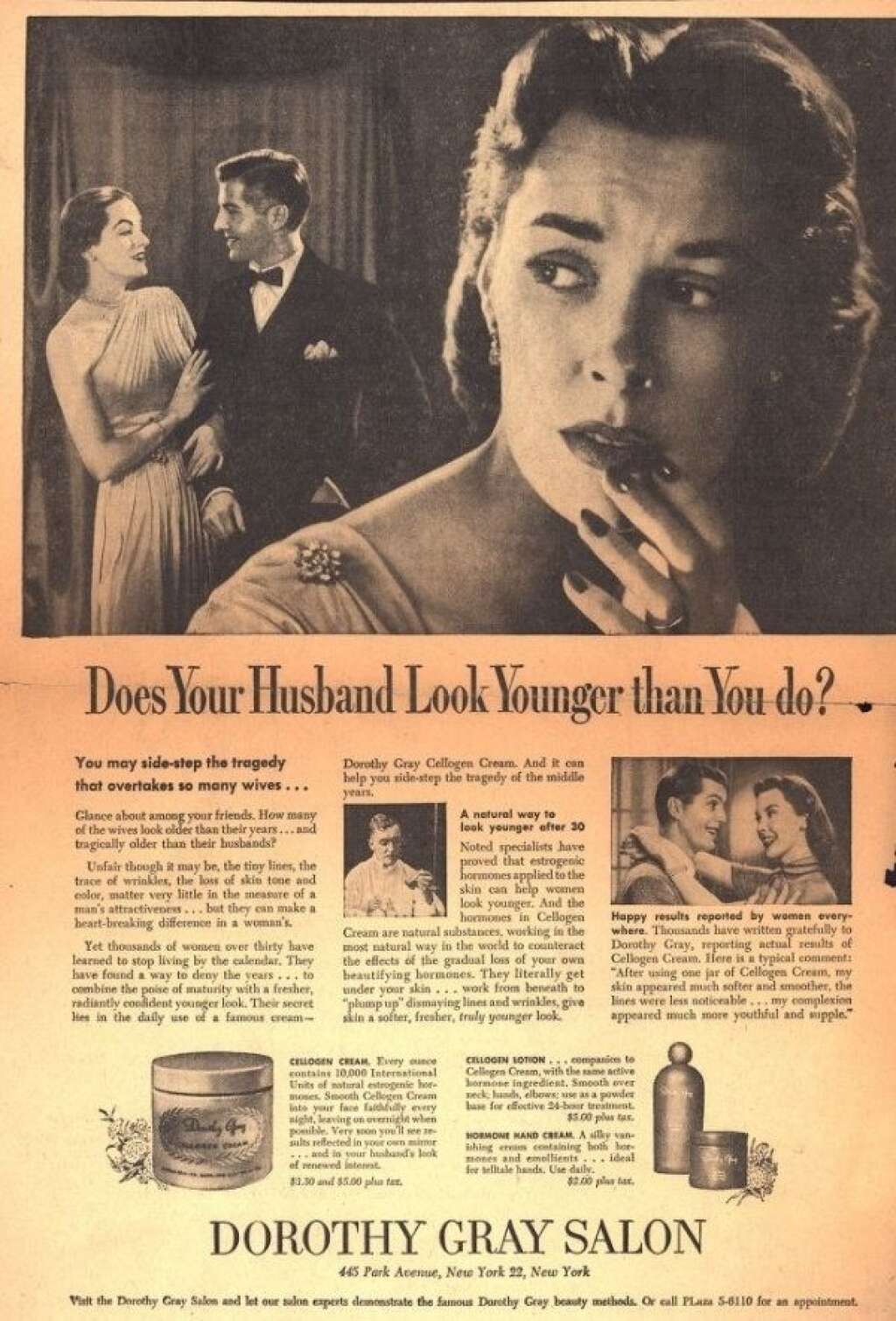 Dorothy gray salon - "Est-ce que votre mari a l'air plus jeune que vous?, demande cette marque de produits de beauté, qui a l'air de considérer comme acquis que les hommes peuvent tromper, mais pas les femmes...