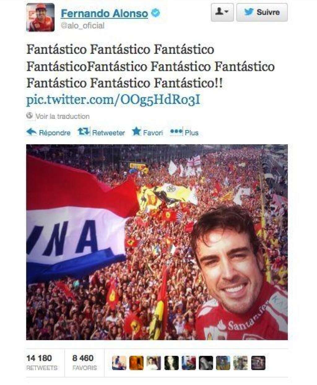 Le selfie de Fernando Alonso après le grand prix de Monza 2013 -