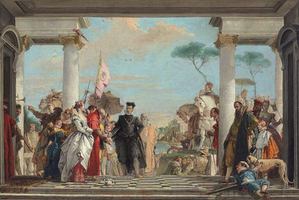 Musée Jacquemart-André: Art Italien - <strong>L'arrivée d'Henri III à la Villa Contarini</strong>, Giambattista Tiepolo (Venise 1696-1770 Madrid),   <em>Peinture à l'huile (71.7 x 106.7 cm.)</em>