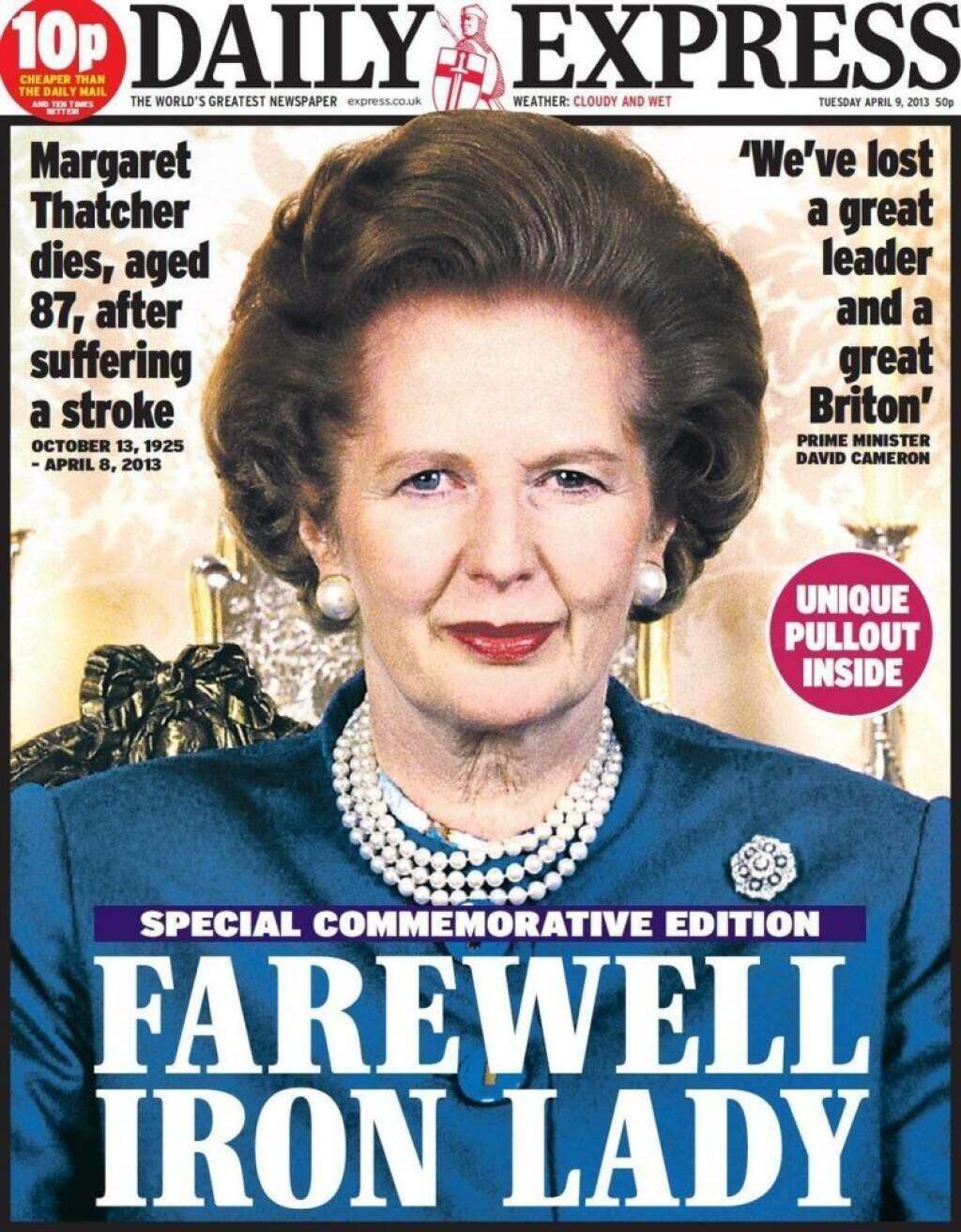Les Unes de la presse britannique sur la mort de Thatcher -