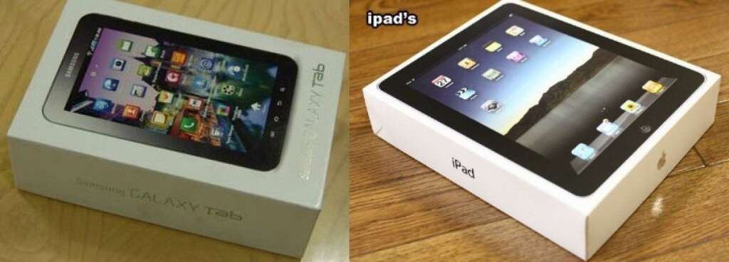 Les boites des tablettes - À gauche, la Galaxy Tab, à droite, l'iPad