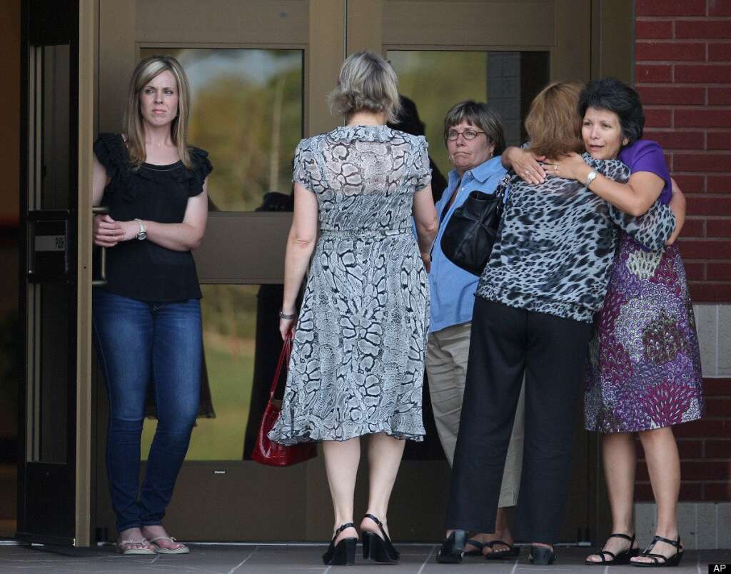 - Family and friends of Constable Pct. 1 Brian Bachmann arrive at Christ United Methodist Church for a vigil, Monday, Aug. 13, 2012, in College Station, Texas, following a shooting that left three people dead, including Constable Bachmann near the Texas A&M campus. (AP Photo/Houston Chronicle, Karen Warren)