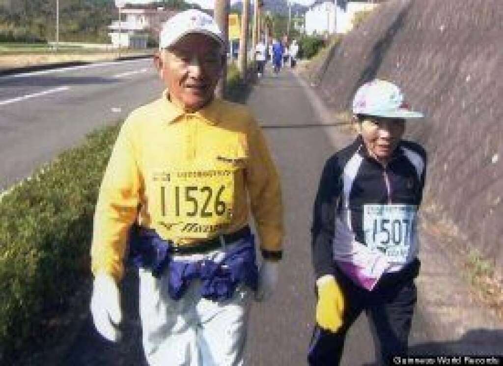 - Shigetsugu and Miyoko Anan of Japan are the oldest couple to run a marathon. He's 83, she's 78, and they finished the 2008 Ibusuki Nanohana Marathon, jogging side by side, in 7 hours, 36 minutes, 22 seconds.