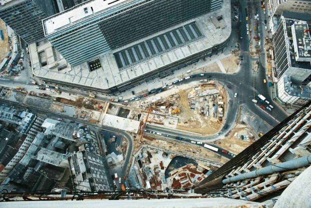 Une vue aérienne de la place Raoul Dautry pendant les travaux -
