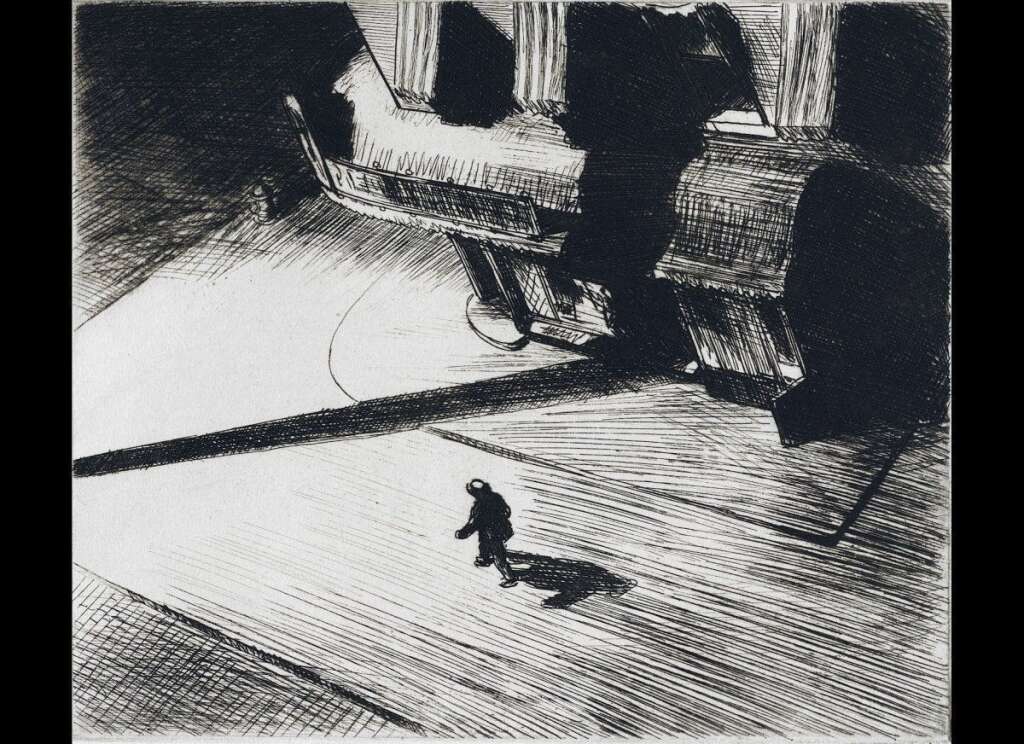 Night Shadows - <em>Night Shadows - Edward Hopper</em>  Les éléments graphiques de Hopper sont simples et efficaces. Littéralement mis en scène, ils permettent une mise à distance du sujet et de l'émotion. Le spectateur n'est jamais invité. Il est maintenu de l'autre côté de la toile. Devant l'écran...