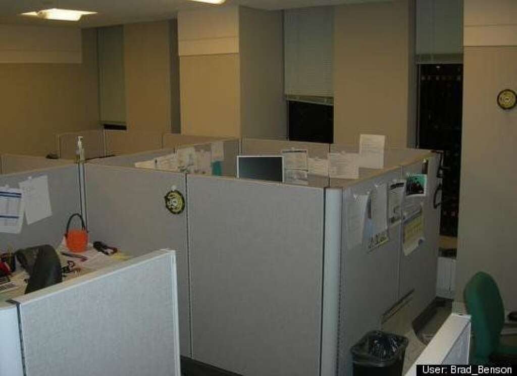 4-walled cubicle - <a href="http://www.huffingtonpost.com/social/Brad_Benson"><img style="float:left;padding-right:6px !important;" src="http://graph.facebook.com/14210469/picture?type=square" /></a><a href="http://www.huffingtonpost.com/social/Brad_Benson">Brad Benson</a>:<br />We took a wall off of an adjoining cube and attached it as the 4th wall on his cube.