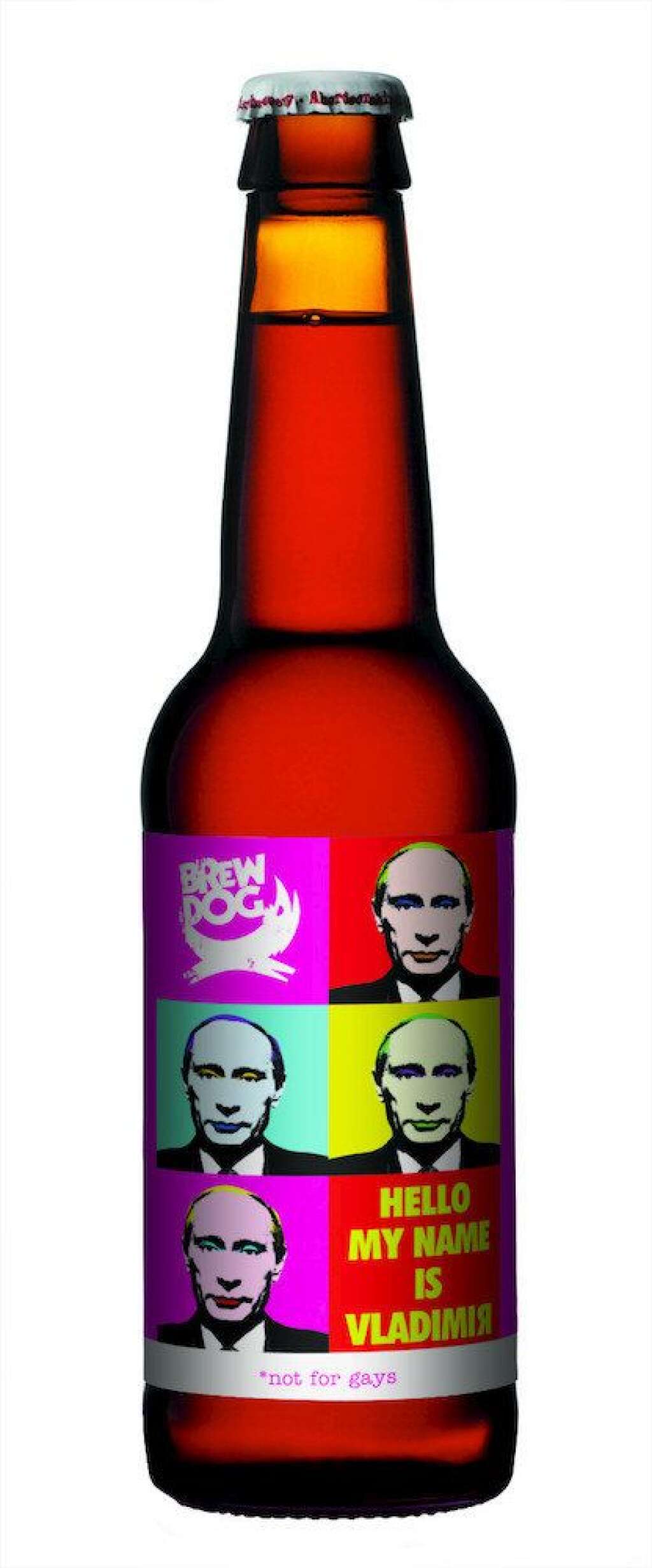 La bière BrewDog - C'est la première bière engagée. Une marque écossaise a sorti<a href="http://www.huffingtonpost.co.uk/2014/02/04/beer-hello-my-name-is-vladimir-mocks-russian-president-winter-games-notforgays_n_4722065.html?utm_hp_ref=uk" target="_blank"> une cuvée anti-Poutine</a>. <a href="https://twitter.com/brewdog/status/430737190256005120" target="_blank">Un colis spécial</a> a d'ailleurs été envoyé au Kremlin...