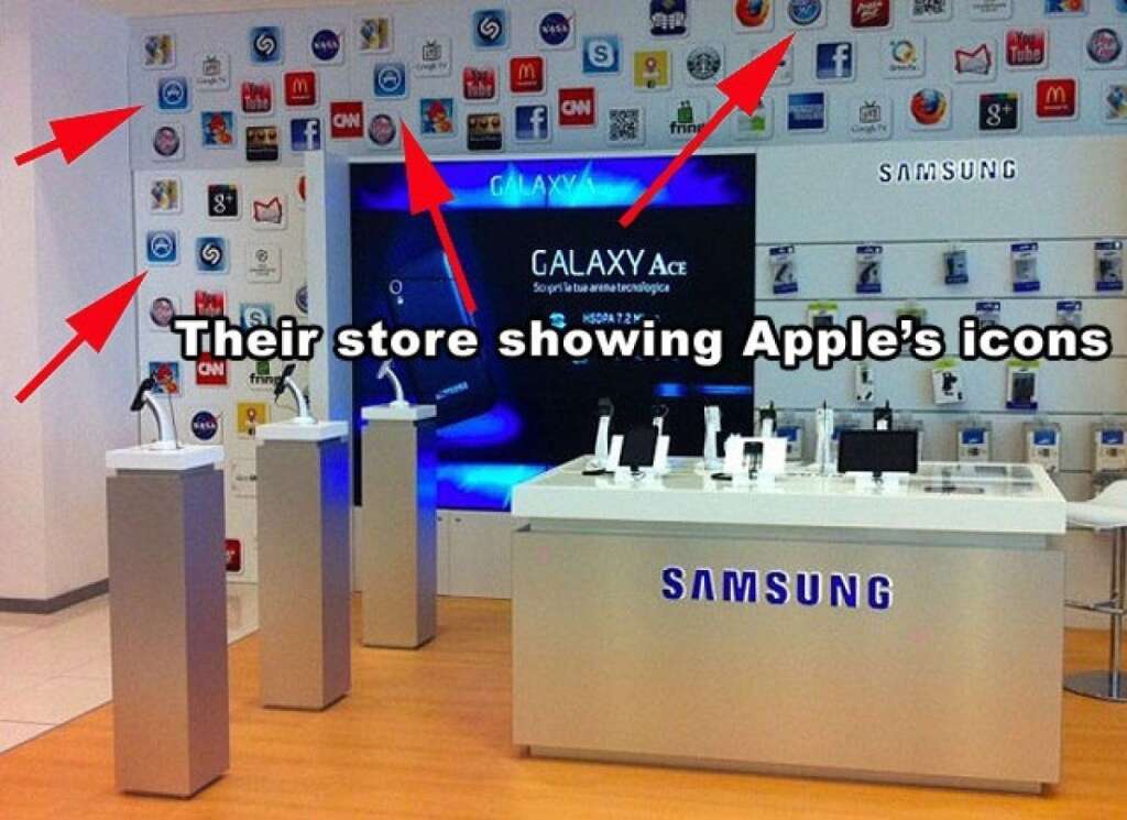 Sur un stand Samsung, des icônes "Appstore" sont visibles -