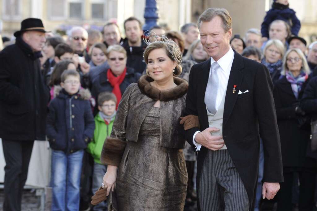 Le Grand-Duc du Luxembourg et sa femme - Plusieurs familles princières européennes, notamment du Luxembourg et du Liechtenstein, ont assisté à la cérémonie, dont le Grand-Duc du Luxembourg, parrain du marié, ici avec la grande duchesse Maria Teresa.