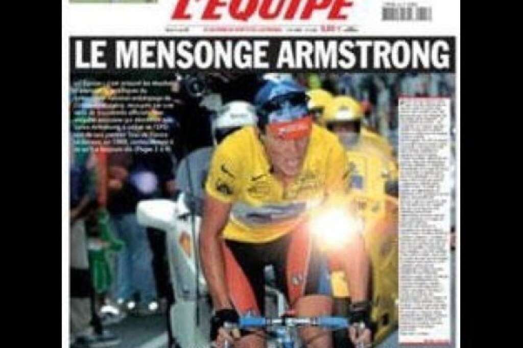 23 août 2005, la Une de L'Equipe qui révèle tout - "LE MENSONGE ARMSTRONG". C'est la première fois que l'on apprend dans la presse que le cycliste a été contrôlé positif.