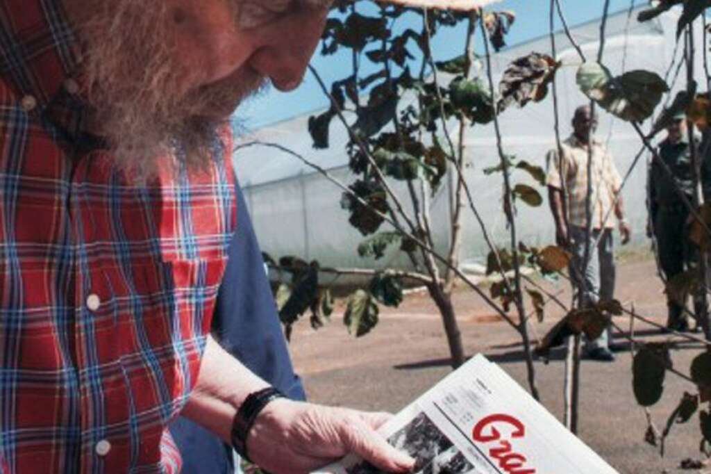 Fidel Castro - This picture released by Cubadebate on its website Monday Oct. 22, 2012 shows Cuban leader Fidel Castro holding a copy of Friday's Oct. 19, 2012 edition of the newspaper Granma in Habana, Cuba. Persistent rumors circulated last week that the former Cuban leader was on his deathbed or had suffered a massive stroke.(AP Photo/Alex Castro, Cubadebate)