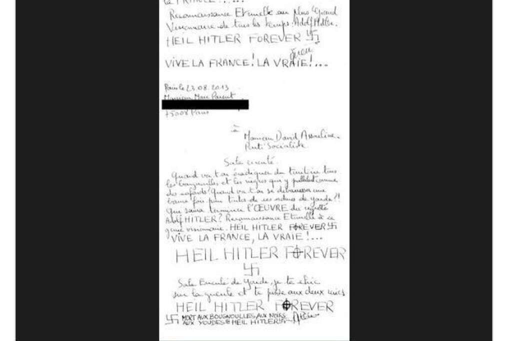 Les lettres néo nazis envoyées à David Assouline - Le Sénateur de Paris et porte-parole du Parti Socialiste David Assouline a publié sur son compte Twitter deux lettres d’insultes racistes faisant l’apologie d’Adolf Hitler le 11 octobre.