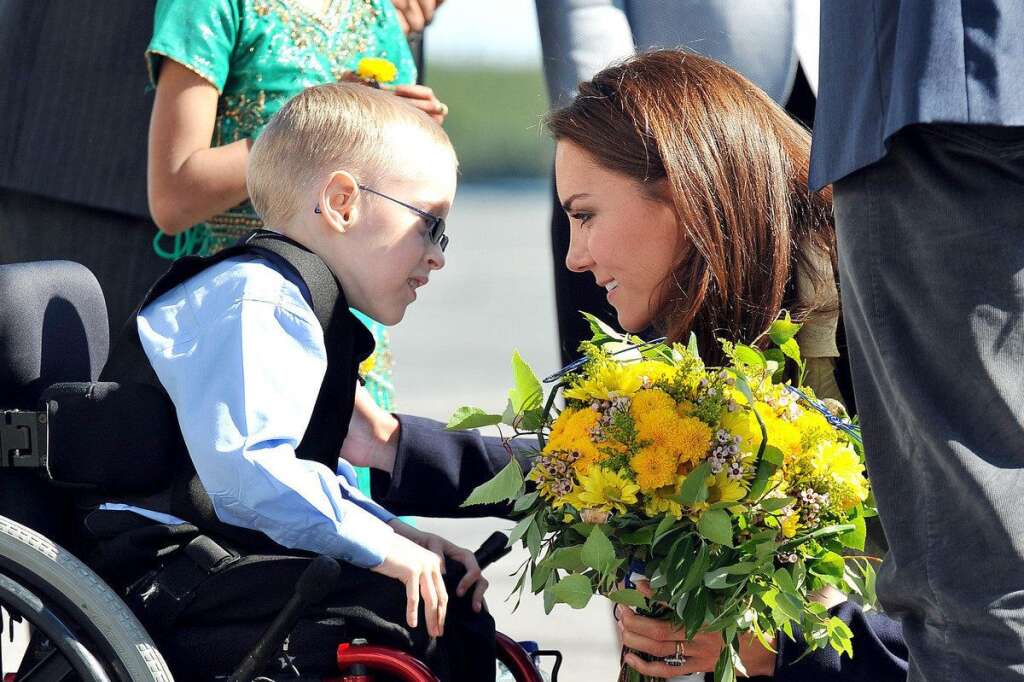 Duke and Duchess of Cambridge in Canada - Day Seven - The Duchess of Cambridge talks to Riley Oldford, 6, at Yellowknife Airport, before boarding a plane with the Duke of Cambridge as they leave north west Canada following their visit.