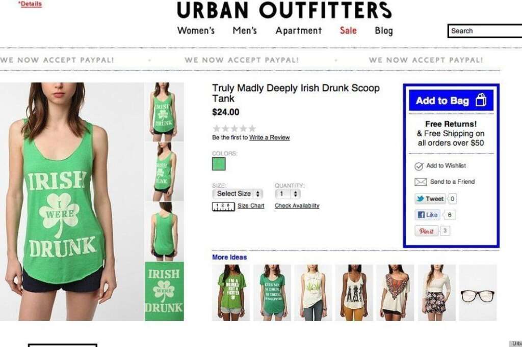 Urban Outfitters - Ditto this "<a href="http://www.huffingtonpost.com/2012/03/01/urban-outfitters-st-patricks-day-clothes-_n_1313242.html" target="_hplink">Truly Madly Deeply Irish Drunk" </a>scoop tank.