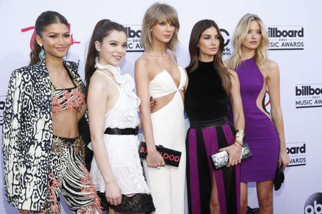 2015 Billboard Music Awards - Arrivals - Zendaya, from left, Hailee Steinfeld, Taylor Swift, Lily Aldridge, and Martha Hunt arrive at the Billboard Music Awards at the MGM Grand Garden Arena on Sunday, May 17, 2015, in Las Vegas. (Photo by Eric Jamison/Invision/AP)