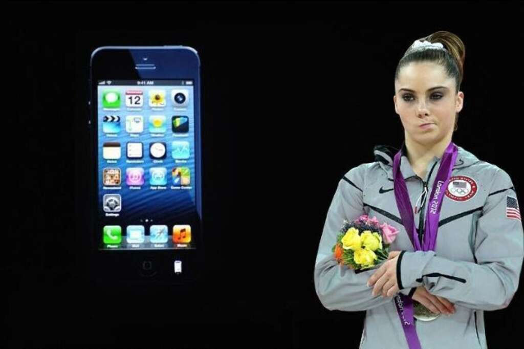 "ma réaction quand j'ai vu l'iPhone 5" - (avec le mème, McKayla not impressed)
