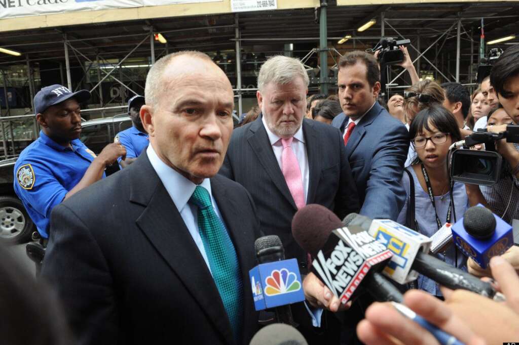 - Police Commissioner Raymond Kelly speaks near the Empire State Building following a shooting, Friday, Aug. 24, 2012, in New York. New York City Mayor Michael Bloomberg said some of the victims may have been hit by police bullets as police and the gunman exchanged fire. Police say a recently laid-off worker shot a former colleague to death near the iconic skyscraper and then randomly opened fired on people nearby before firing on police. (AP Photo/ Louis Lanzano)