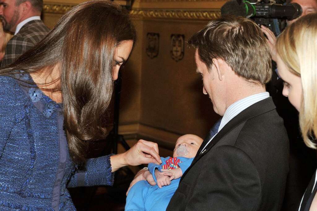 Scott-Amundsen Centenary Race reception - The Duchess of Cambridge talks to Vic Vicary, who holds his three week old son Hugo Eric Scott Vicary during a reception to celebrate the Scott-Amundsen Centenary Race to the South Pole at Goldsmiths Hall in the City of London.