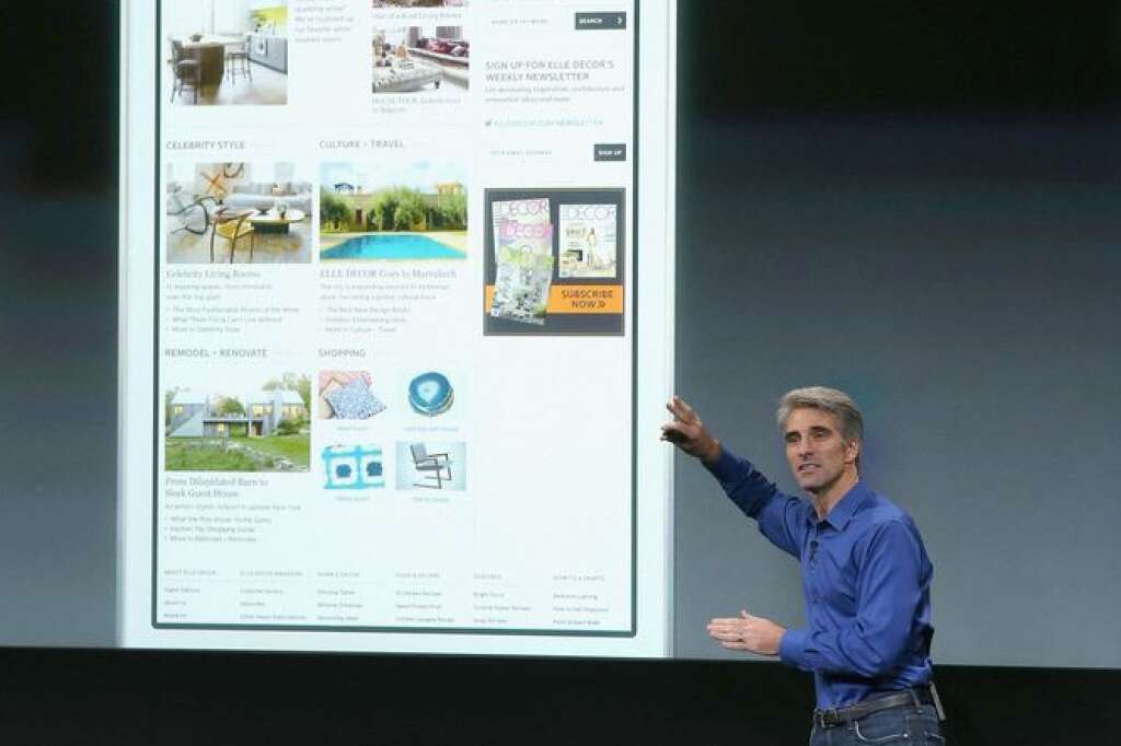 Keynote Apple - CUPERTINO, CA - SEPTEMBER 10:  Apple Senior Vice President of Software Engineering Craig Federighi speaks about iOS 7 on stage during an Apple product announcement at the Apple campus on September 10, 2013 in Cupertino, California. The company is expected to launch at least one new iPhone model.  (Photo by Justin Sullivan/Getty Images)