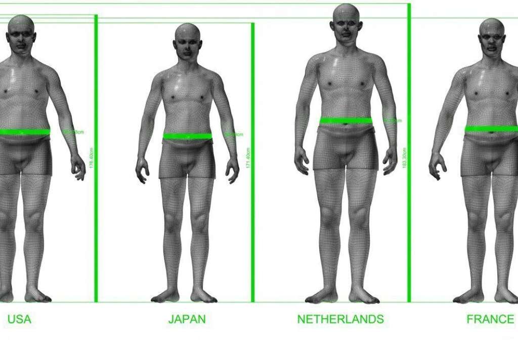 - De gauche à droite, l'homme moyen américain, japonais, néerlandais et français.