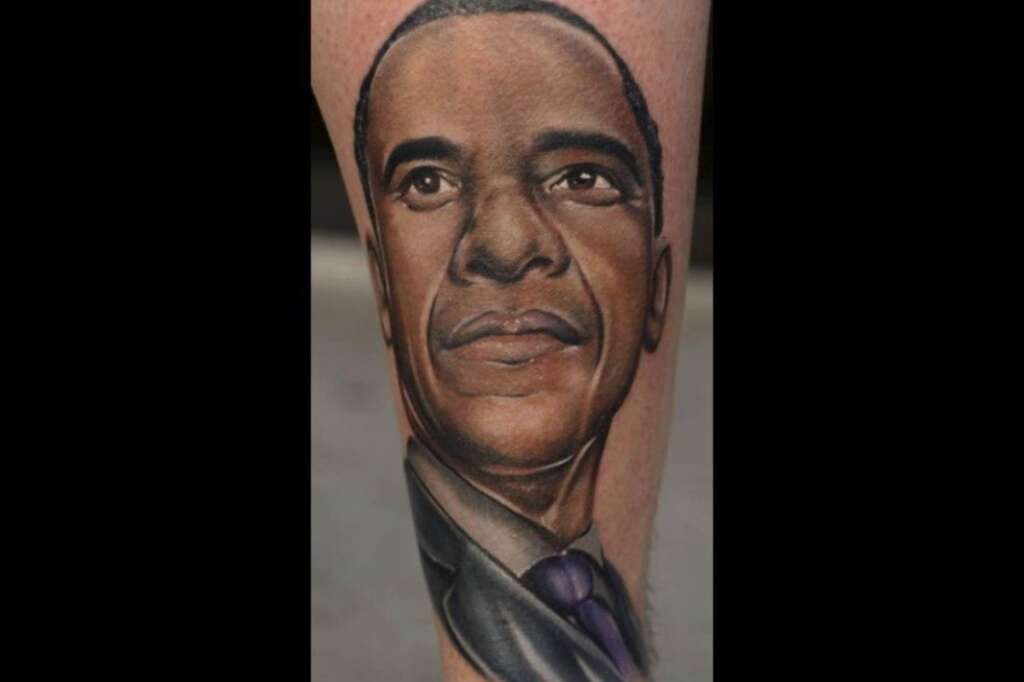 President Barack Obama - Whoa. Too much detail.    <em>(<a href="http://offbeatink.com/experiences/can-we-get-an-obama-tattoo-yes-we-can/" target="_hplink">Offbeatink.com</a>)</em>