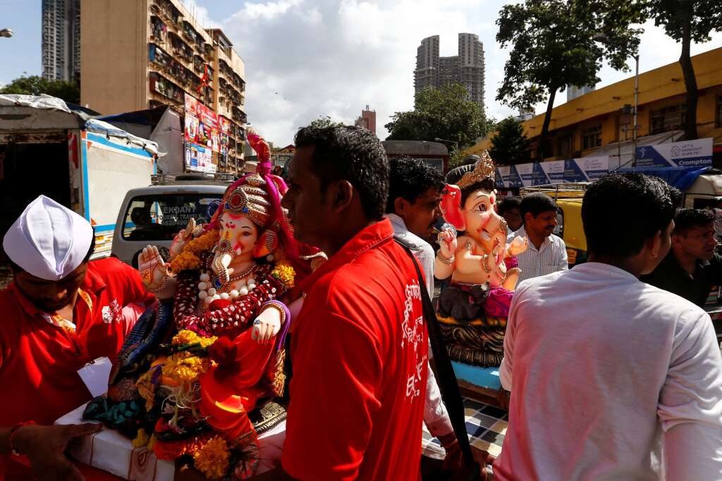 - Idols of the Hindu god Ganesh, the deity of prosperity, are carried on handcarts to a place of worship on the first day of the Ganesh Chaturthi festival in Mumbai, India, September 5, 2016.