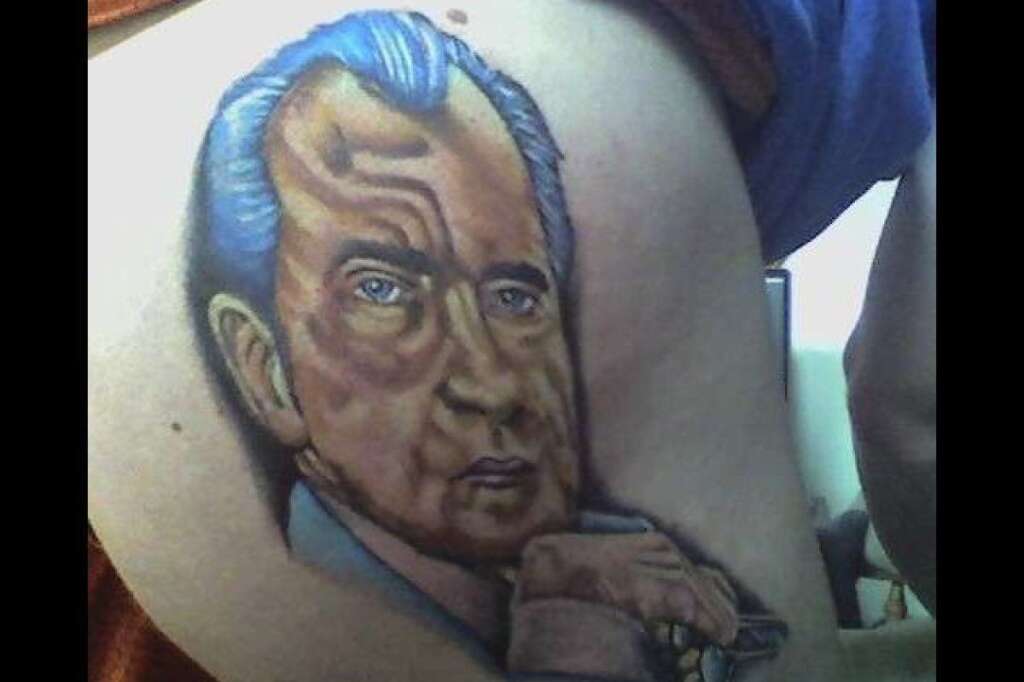 Richard Nixon - And here's Nixon as a tattoo, by way of "The Simpsons."    <em><a href="http://www.ratemyink.com/?action=ssp&pid=112075" target="_hplink">(Rate My Ink)</a></em>