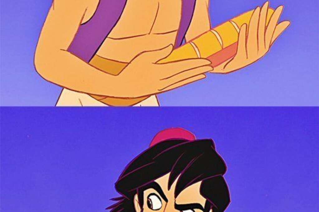 Aladdin dans "Aladdin" - Si côté poils, certains sont bien équipés ce n'est pas le cas de tout le monde.Voici le look qu'arborerait deux personnages de Disney s'ils faisaient la grève du rasoir.