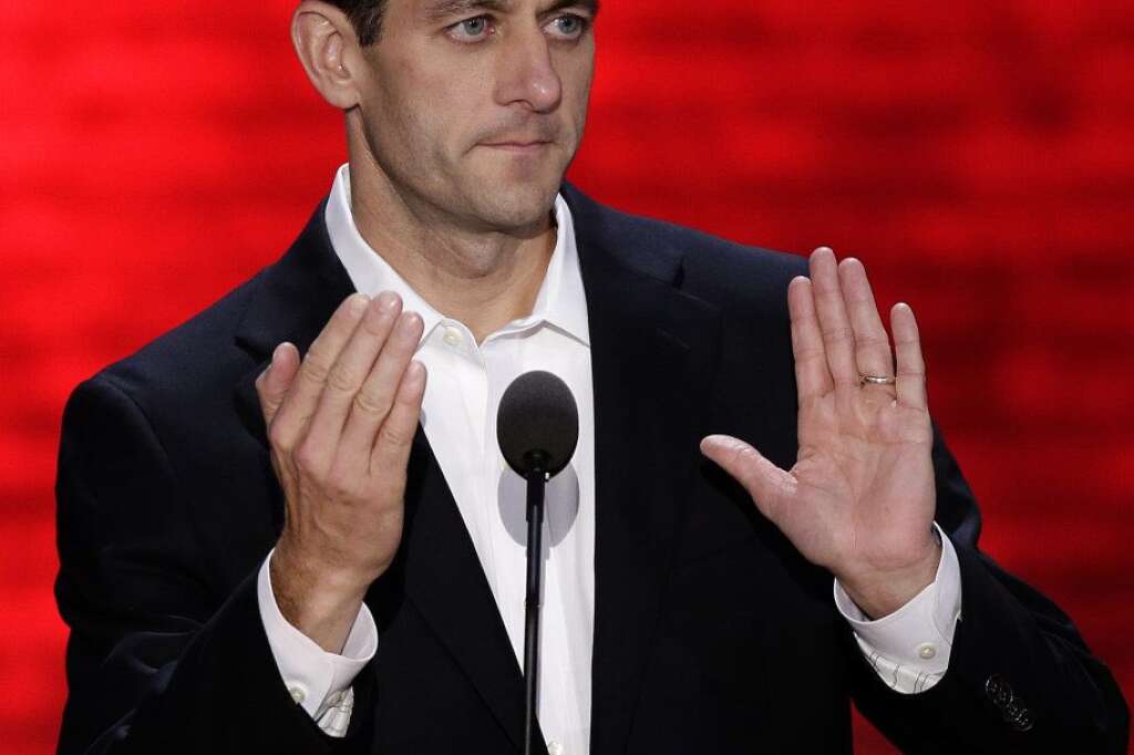 Paul Ryan - Republican vice presidential nominee, Rep. Paul Ryan of Wisconsin checks out the TelePrompTer during this podium sound check during the Republican National Convention in Tampa, Fla., on Wednesday, Aug. 29, 2012. (AP Photo/J. Scott Applewhite)